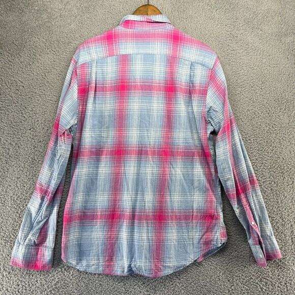Bonobos Shirt Men's Large Pink Blue Plaid Check Slim Fit Flannel Collared Pocket - Picture 7 of 10